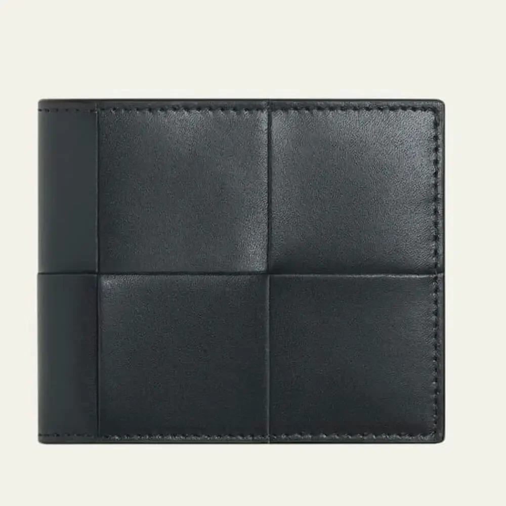 NEW Bottega Veneta Cassette Intreccio Leather Bifold Wallet Black Italy Designer